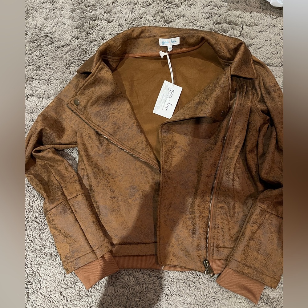 NWT-Grace & Lace Moto jacket-camel color-size medium